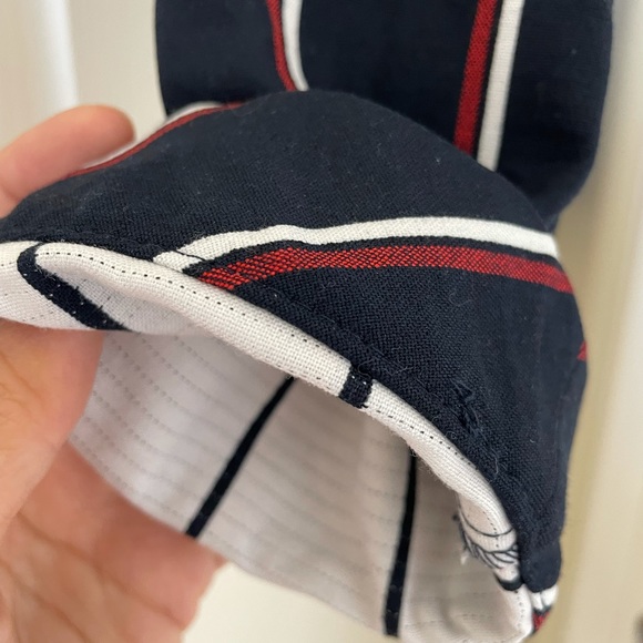 Zara navy blue jacket with red vertical stripes. Ribbed bottom - Picture 4 of 5